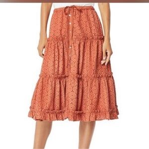Roller Rabbit Clementine Eyelet Ruffle Boho Skirt Size XL
